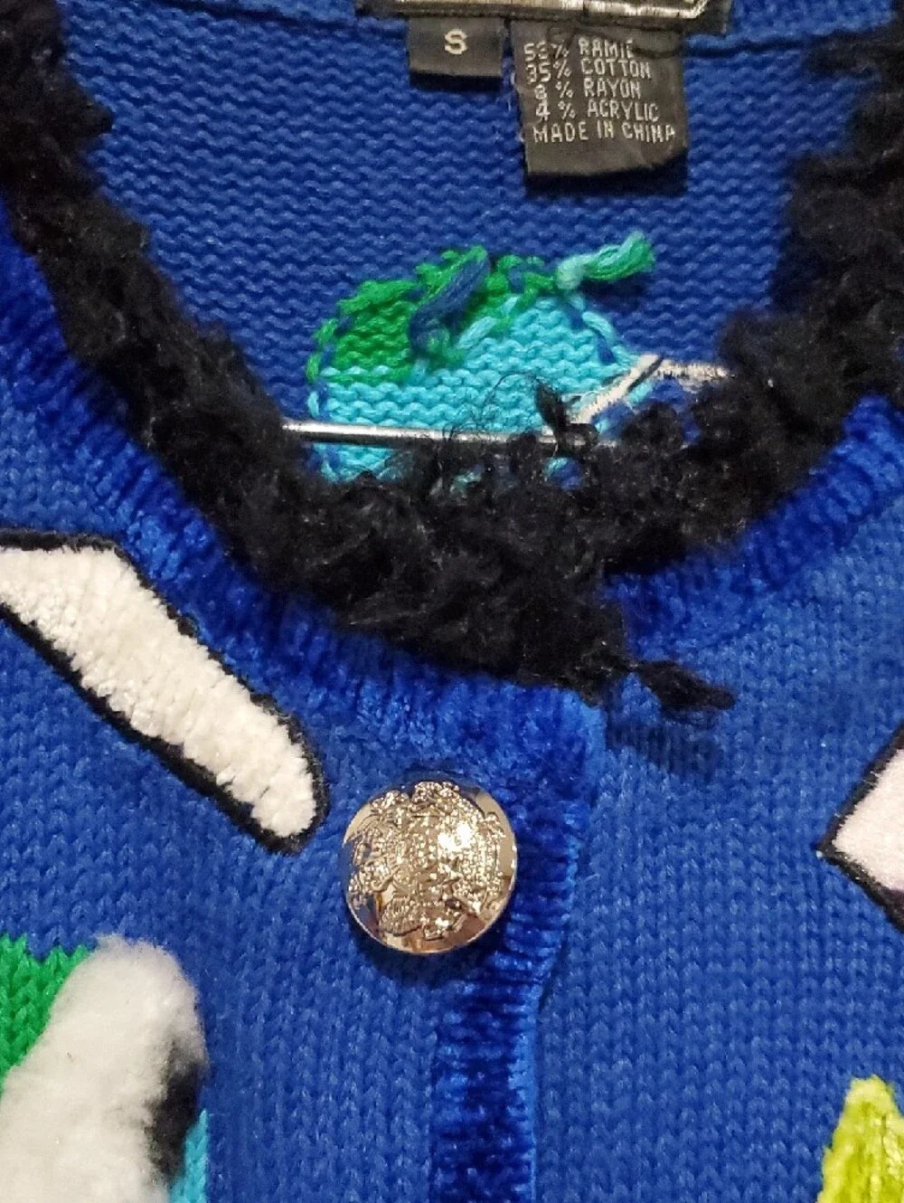 Berek Vintage Bright Blue Novelty Cardigan with Winter Outfits Size S